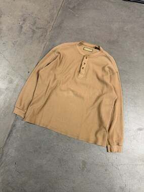 Naturalife Waffle Henley Size L Tan Long Sleeve Shirt